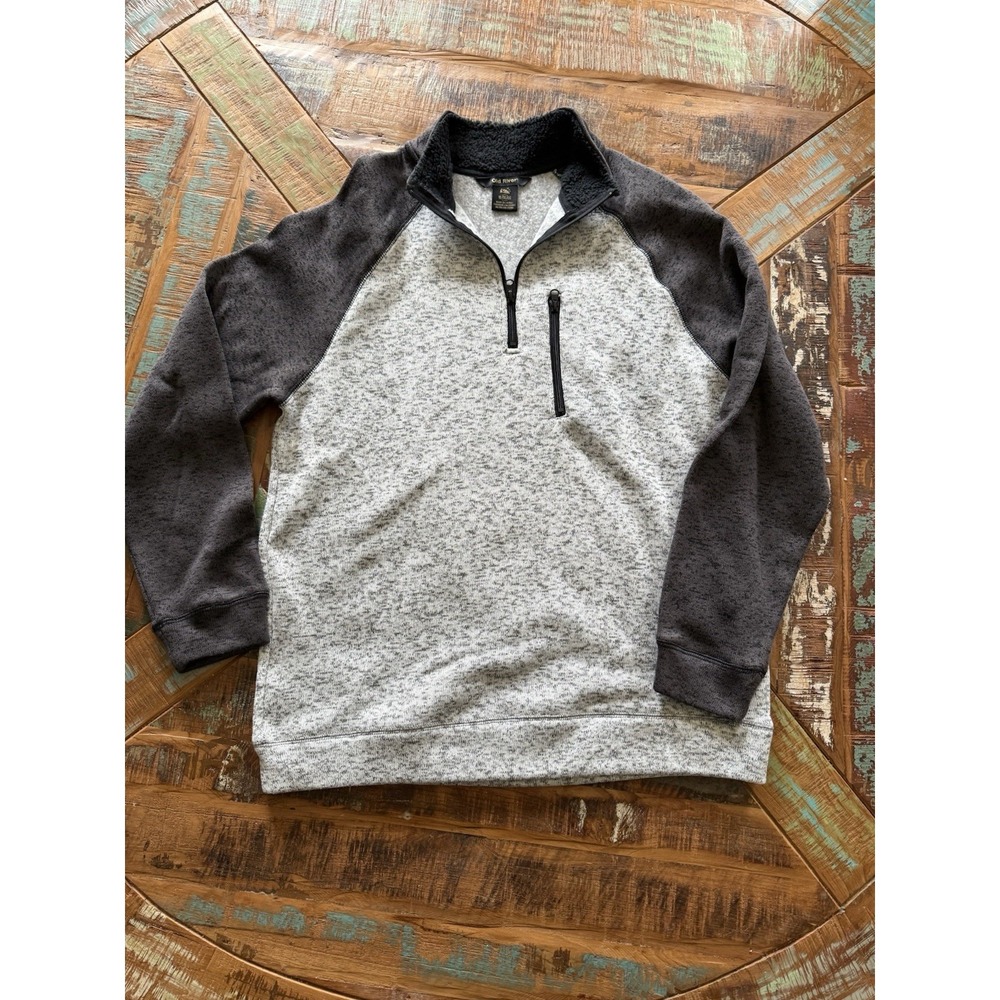 Men's Old River Grey Black Quarter Zip Fleece Pullover Size XL